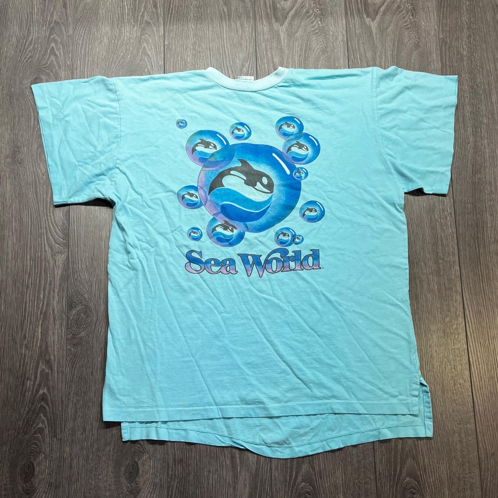 Vintage Sea World 1990s Killer Whale Orca Shirt XL Blue Nature 1990s